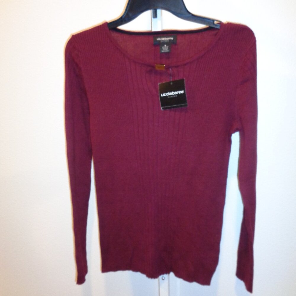 Liz Claiborne Career Long Sleeved Ribbed Sweater With Key Hole Size Medium NWT